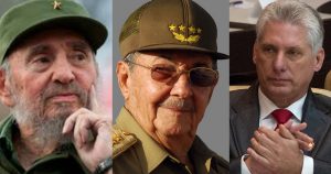 Fidel y Raúl Castro y Miguel Díaz-Canel